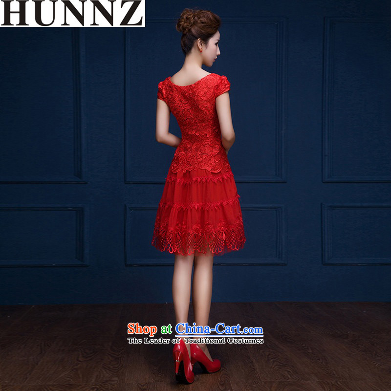 New stylish 2015 HUNNZ spring and summer red short, shoulders bows service bridal dresses Sau San evening dresses champagne color M,HUNNZ,,, shopping on the Internet