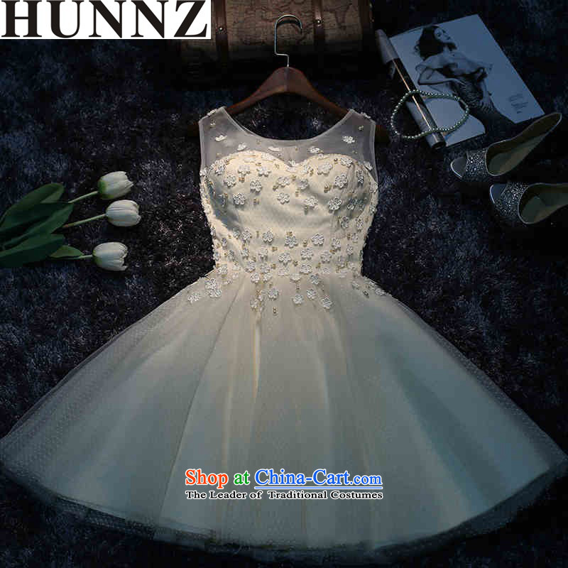    Korean trendy new HUNNZ No. 2015 spring/summer short of the new bride dress bows services banquet dinner dress champagne color S,HUNNZ,,, shopping on the Internet
