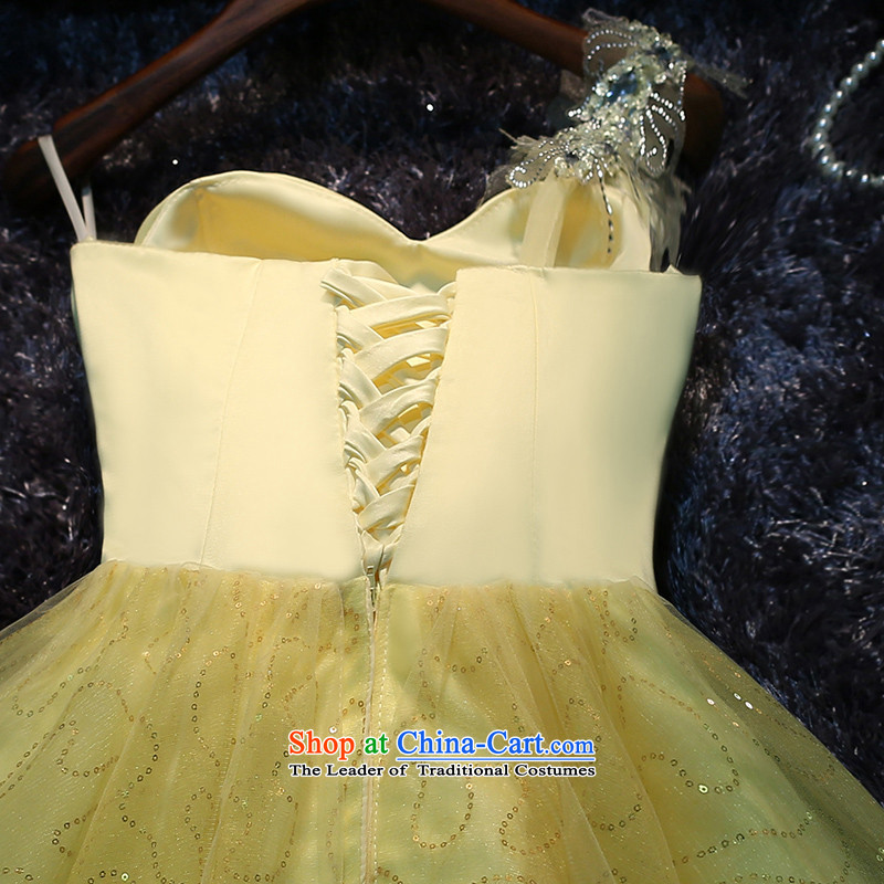 New 2015 HUNNZ spring and summer stylish yellow dress brides shoulder dress uniform dress bows yellow XXL,HUNNZ,,, shopping on the Internet