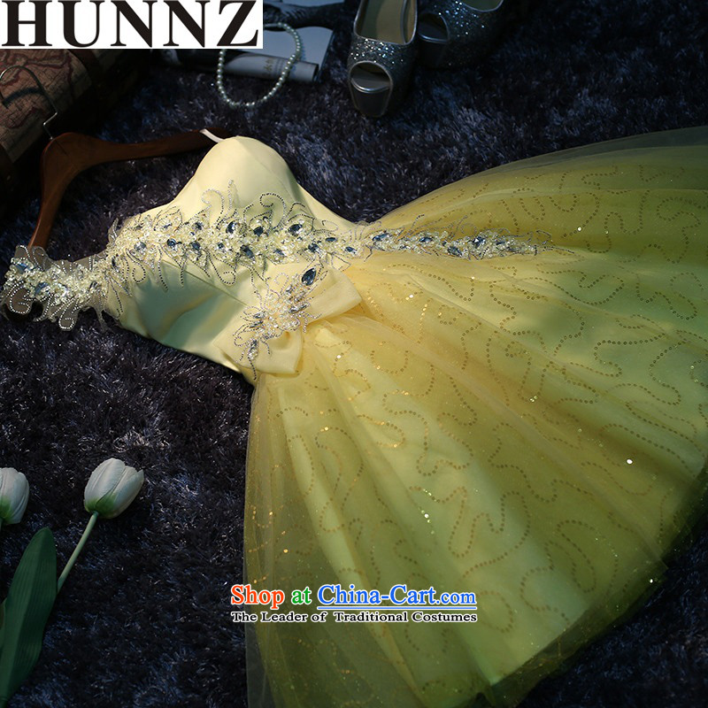 New 2015 HUNNZ spring and summer stylish yellow dress brides shoulder dress uniform dress bows yellow XXL,HUNNZ,,, shopping on the Internet