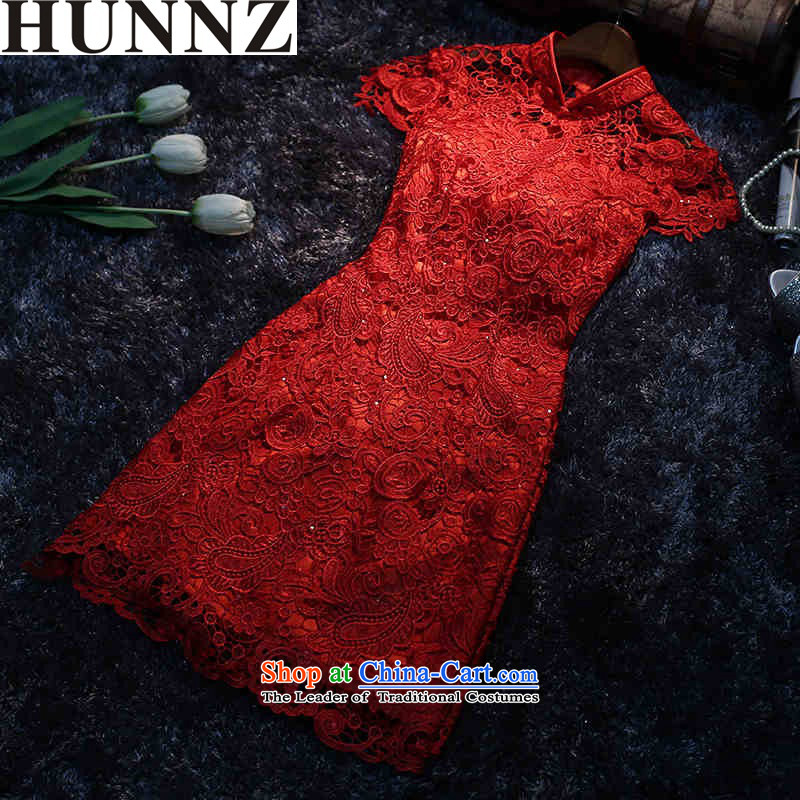    Korean fashion 2015 HUNNZ New banquet evening dresses bows to red dress video thin bride elegant large red L,HUNNZ,,, shopping on the Internet