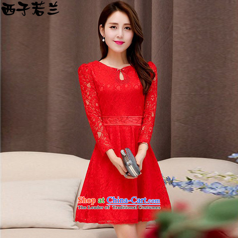 Hsitzu jorin?spring and autumn 2015 installed new bride dress engraving lace dresses female?1526?RED?M