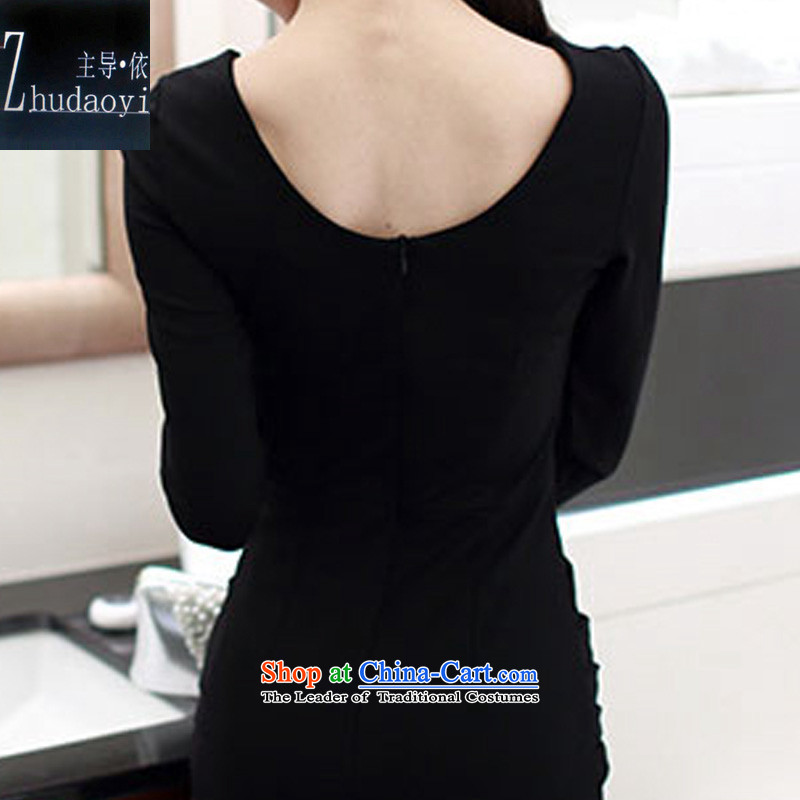 In accordance with the 2015 autumn load lead the new Korean temperament and sexy Sau San long-sleeved back forming the dresses engraving the forklift truck 210 Black M led dress with (zhudaoyi) , , , shopping on the Internet