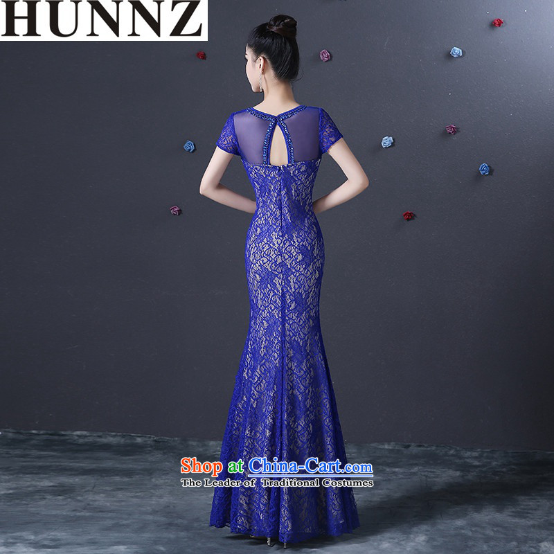      Crowsfoot video thin package HUNNZ shoulder Sau San minimalist 2015 New banquet dinner dress bride dress uniform blue M,HUNNZ,,, bows shopping on the Internet