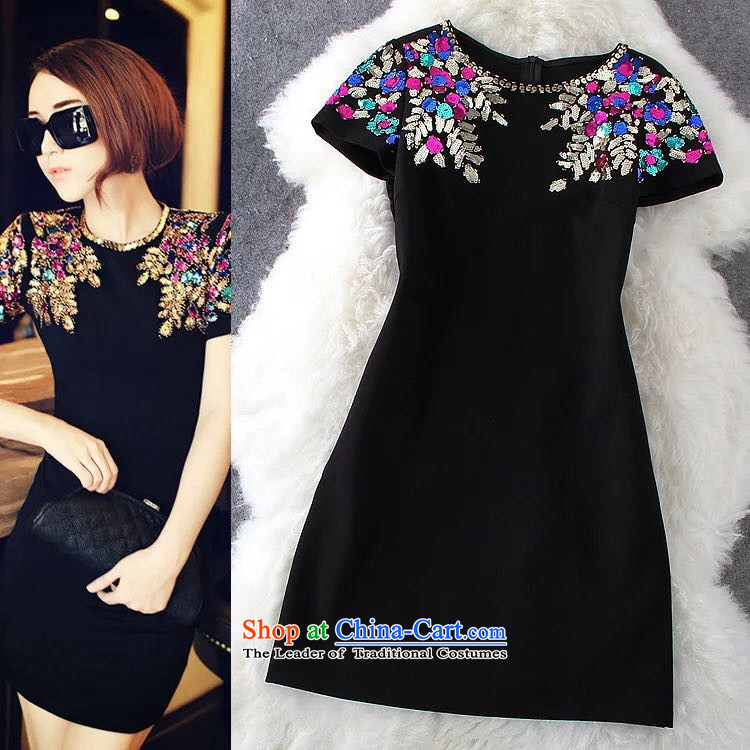  At the beginning of autumn 2015 Ming Fung Ching Ching, nail pearl on the same chip heavy industry small black skirt dresses Sau San short-sleeved black skirt wear L picture, prices, brand platters! The elections are supplied in the national character of distribution, so action, buy now enjoy more preferential! As soon as possible.