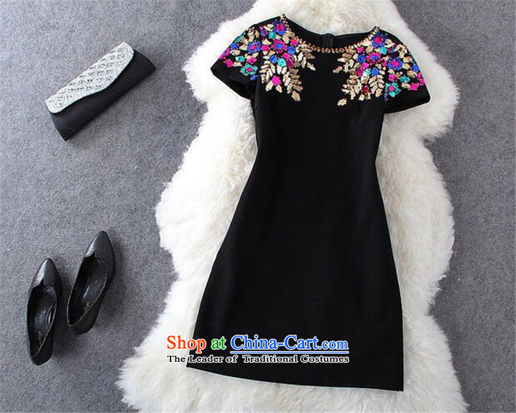  At the beginning of autumn 2015 Ming Fung Ching Ching, nail pearl on the same chip heavy industry small black skirt dresses Sau San short-sleeved black skirt wear L picture, prices, brand platters! The elections are supplied in the national character of distribution, so action, buy now enjoy more preferential! As soon as possible.