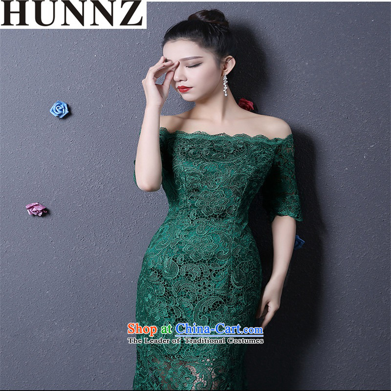     Korean fashion 2015 HUNNZ Sau San minimalist long word crowsfoot shoulder banquet evening dresses bridal dresses green XXL,HUNNZ,,, shopping on the Internet