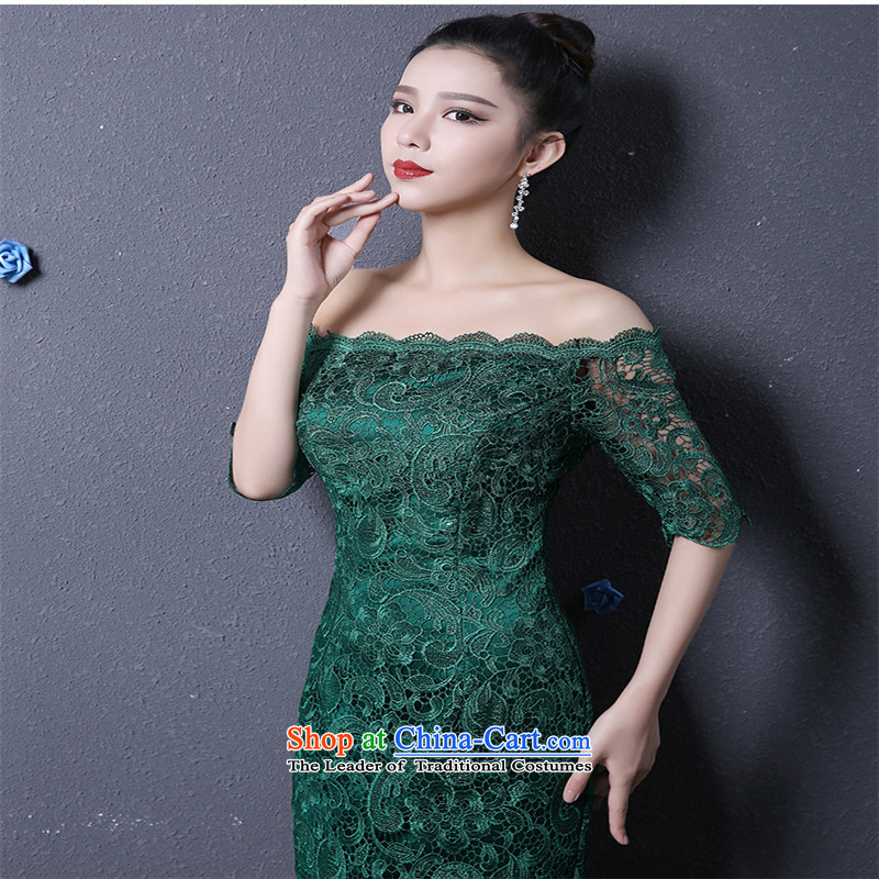      Korean fashion 2015 HUNNZ Sau San minimalist long word crowsfoot shoulder banquet evening dresses bridal dresses green XXL,HUNNZ,,, shopping on the Internet