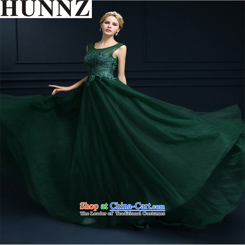    Large stylish HUNNZ long 2015 new spring and summer tail lace banquet Service Bridal Services bows dress emerald S,HUNNZ,,, shopping on the Internet
