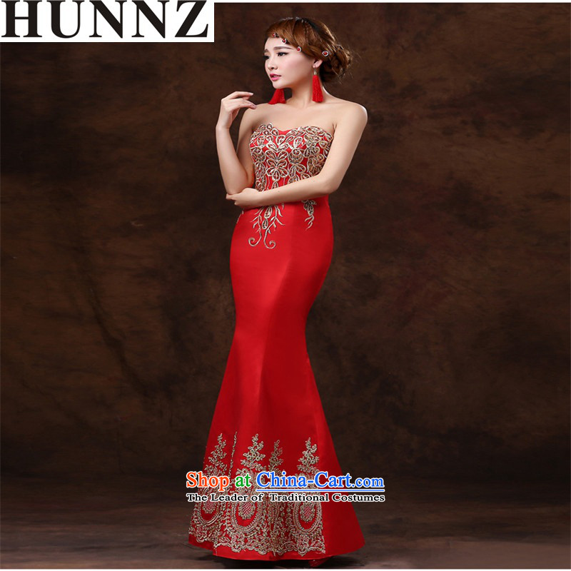      Wipe the chest 2015 HUNNZ crowsfoot stylish new spring and summer long banquet evening dresses bride services bride red XL,HUNNZ,,, bows shopping on the Internet