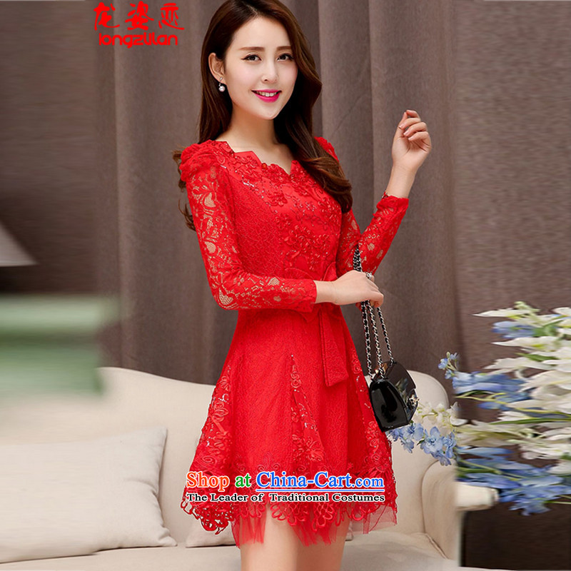 Dragon Land Fall 2015 Amaral, long-sleeved blouses and dresses video in long-sleeved thin long skirt skirt 5203 RED M Dragon Gigi Lai (LONGZILIAN) , , , shopping on the Internet