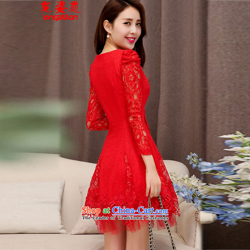 Dragon Land Fall 2015 Amaral, long-sleeved blouses and dresses video in long-sleeved thin long skirt skirt 5203 RED M Dragon Gigi Lai (LONGZILIAN) , , , shopping on the Internet