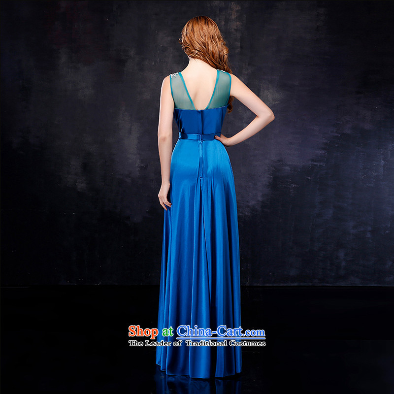 2015 summer evening dress bride new 2 shoulder length of large graphics thin marriage banquet crowsfoot bows services Blue M suzhou embroidery brides, shipment has been pressed shopping on the Internet