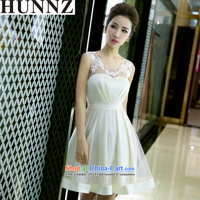 The new 2015 HUNNZ spring and summer short sleek minimalist Sau San larger bride dress bows bridesmaid service light clothing champagne color S,HUNNZ,,, shopping on the Internet