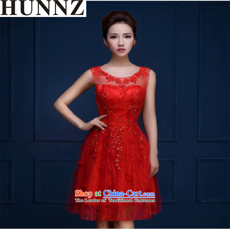 2015 Fashion Korean-style HUNNZ larger Sau San minimalist spring and summer short of evening dresses bride dress bows services red L,HUNNZ,,, shopping on the Internet