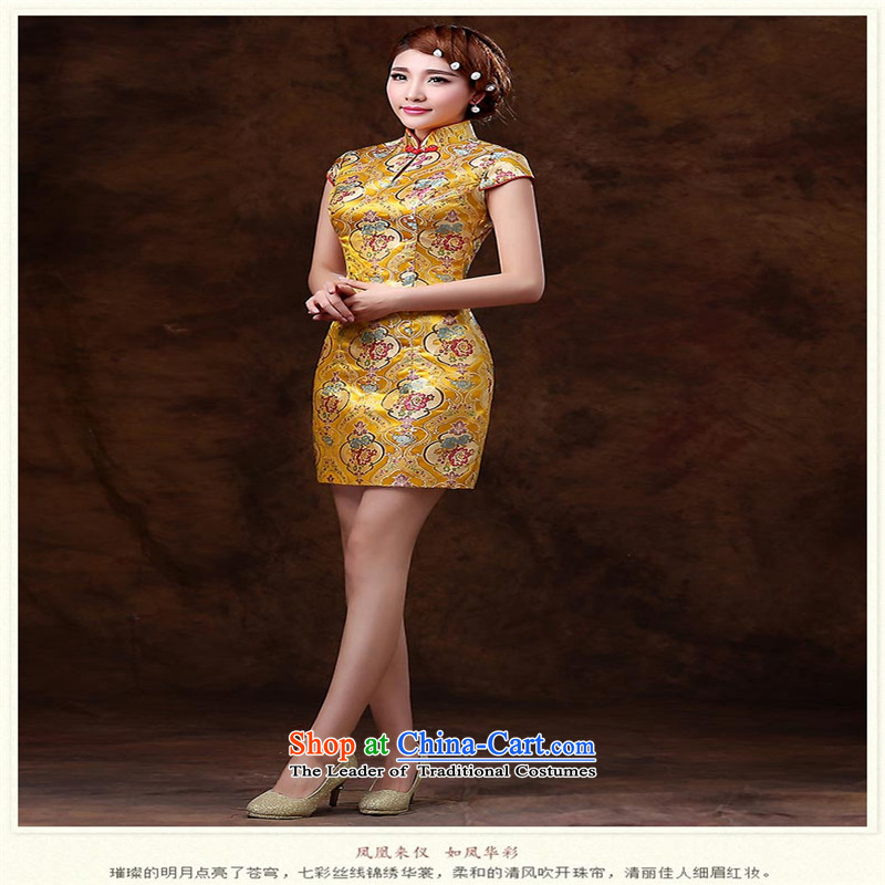      Stylish retro HUNNZ 2015 new improved version of qipao short spring and summer, bridal dresses bows services bridesmaid services yellow XXL,HUNNZ,,, shopping on the Internet