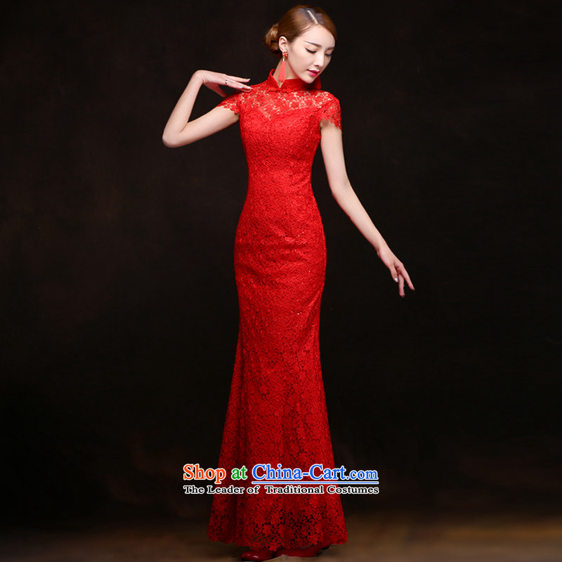 The leading edge of the Formosa lily wedding dresses 2015 autumn and winter new dress a bride bows services field shoulder Sau San crowsfoot dress banquet dress marriage long red dress red XXL, crowsfoot yarn edge Lily , , , shopping on the Internet
