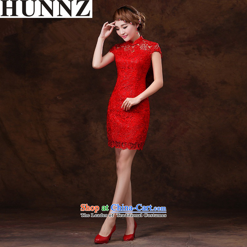 Hunnz    bride wedding dress qipao new 2015 spring/summer service banquet dress drink red red L,HUNNZ,,, Sau San shopping on the Internet