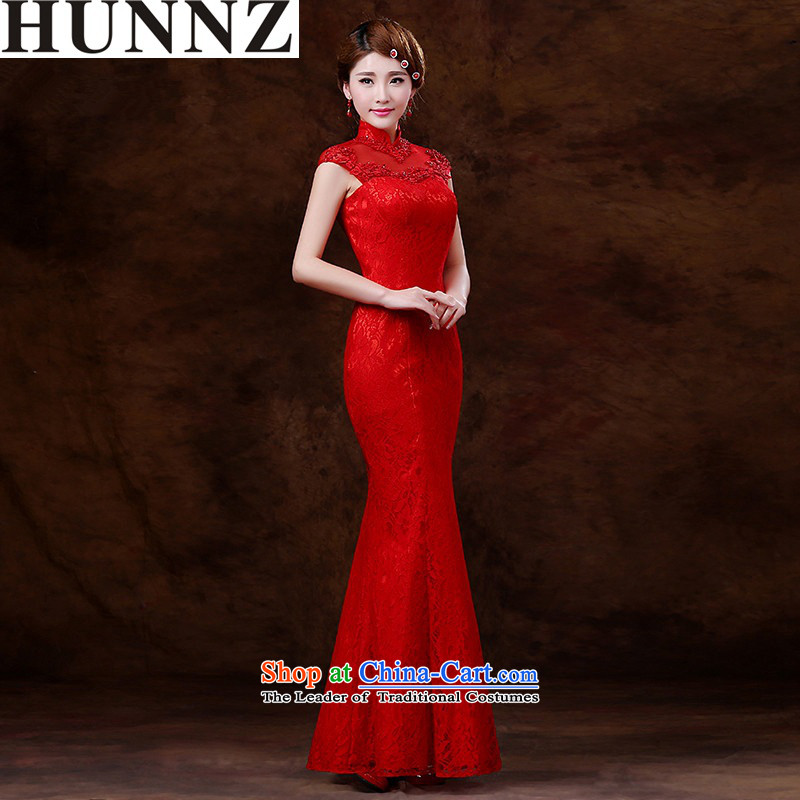 Hunnz    Korean lace long Stylish spring 2015 Hsia sing qipao gown bows Service Bridal evening dresses red M,HUNNZ,,, shopping on the Internet