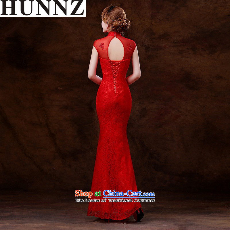 Hunnz    Korean lace long Stylish spring 2015 Hsia sing qipao gown bows Service Bridal evening dresses red M,HUNNZ,,, shopping on the Internet