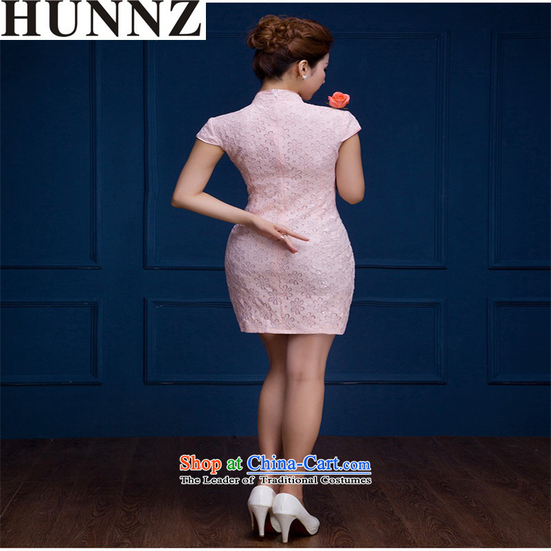     The new 2015 improvements HUNNZ qipao short of elegant and stylish girl brides pure color wedding dress bows services Pink L,HUNNZ,,, shopping on the Internet