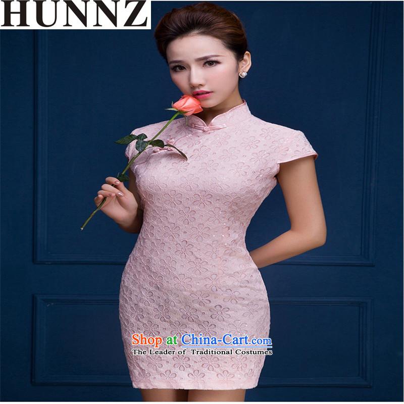     The new 2015 improvements HUNNZ qipao short of elegant and stylish girl brides pure color wedding dress bows services Pink L,HUNNZ,,, shopping on the Internet