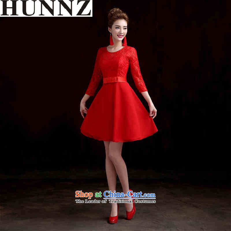 Large 2015 HUNNZ stylish new Sau San tie spring and summer evening dress bridal dresses banquet service book, red bows short) M,HUNNZ,,, shopping on the Internet