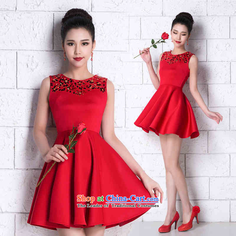     New stylish HUNNZ Spring/Summer 2015 large Korean style red dress bows service banquet bridal dresses red M,HUNNZ,,, shopping on the Internet