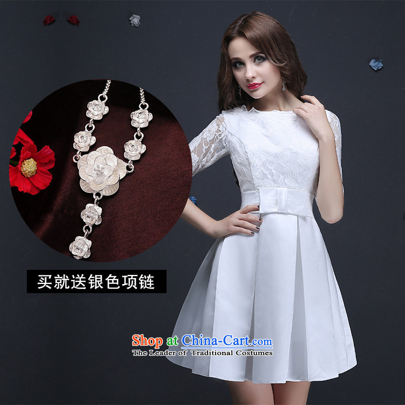      Large stylish HUNNZ lace 2015 spring/summer short of Korean word bows service bridal dresses shoulder evening dresses white XL,HUNNZ,,, shopping on the Internet