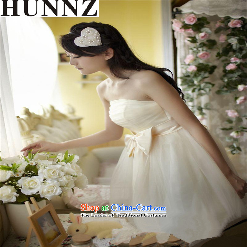      The spring and summer of 2015, stylish HUNNZ new anointed chest won sleeveless evening dress banquet bride dress bows service light champagne color XXXL,HUNNZ,,, shopping on the Internet