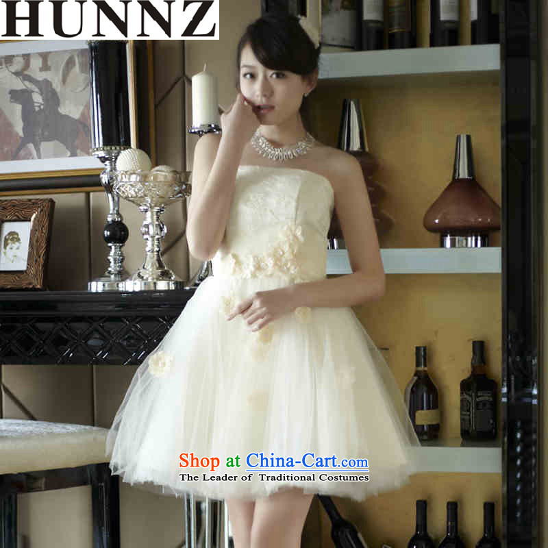 2015 new stylish HUNNZ anointed chest evening dresses bride dress bows services bridesmaid service of light champagne color?L