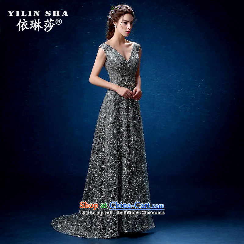 According to Lin Sha silver banquet evening dresses evening performances on the girl is under the auspices of the annual dress marriage tail evening dress skirt long聽XL