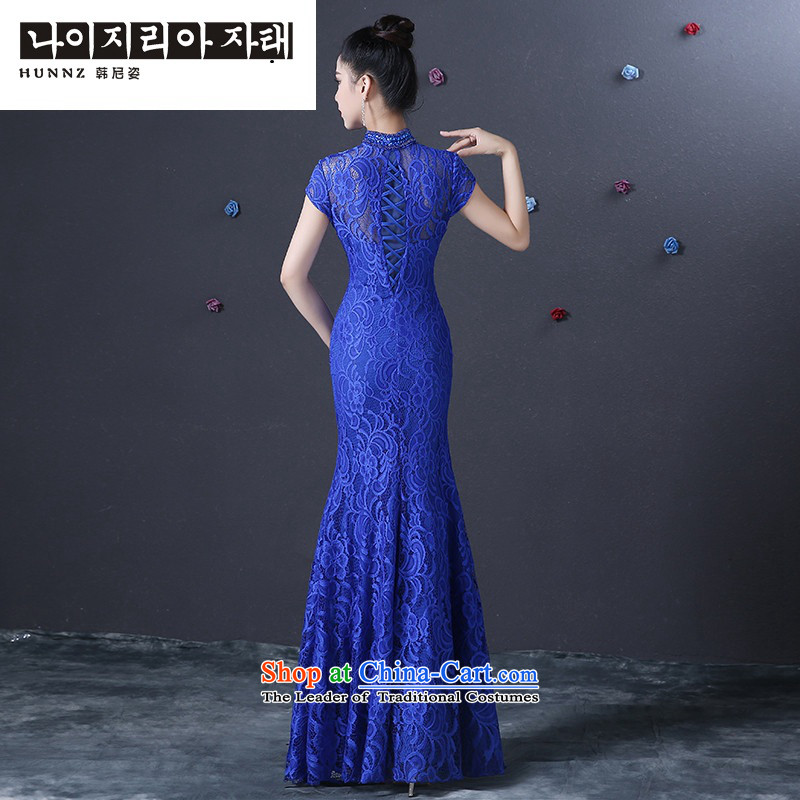 Name of the new 2015 hannizi spring and summer short of Korean-style elegant qipao banquet evening dresses bride bows services blue?S