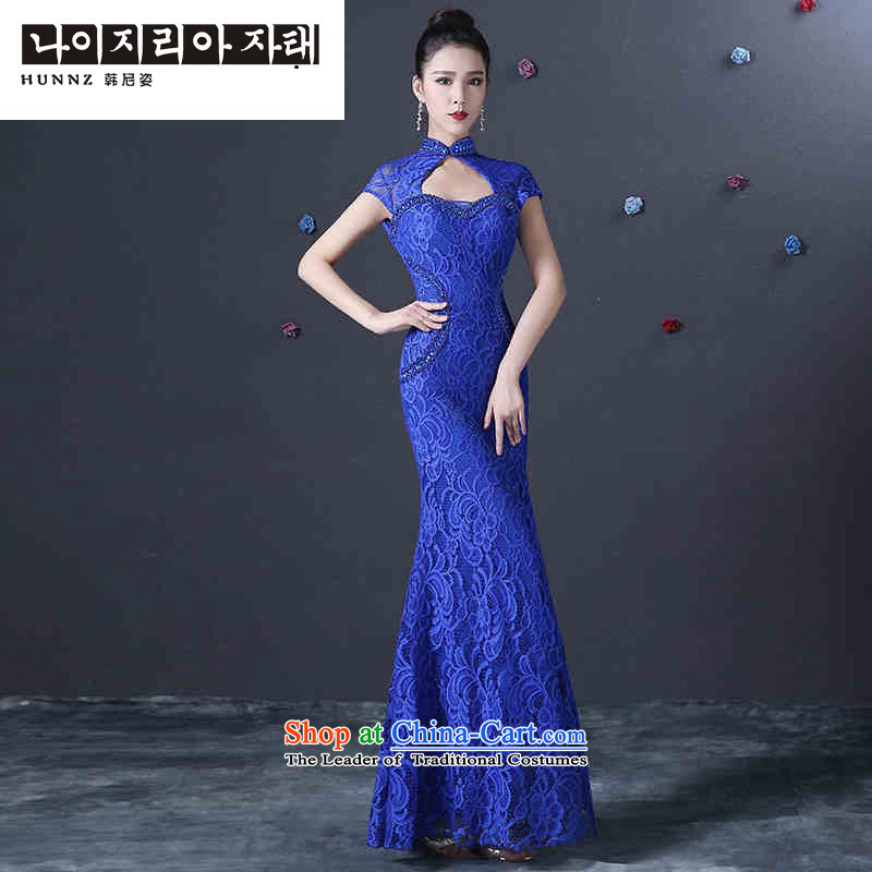 Name of the new 2015 hannizi spring and summer short of Korean-style elegant qipao banquet evening dresses bride bows of Korea s blue uniforms Gigi Lai (hannizi) , , , shopping on the Internet