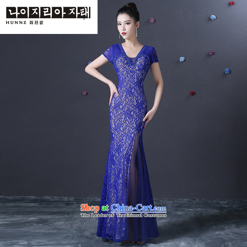 Name of the new 2015 hannizi spring and summer stylish blue crowsfoot long bride evening dresses bows bridesmaid service Service S, Korea, Blue Gigi Lai (hannizi) , , , shopping on the Internet