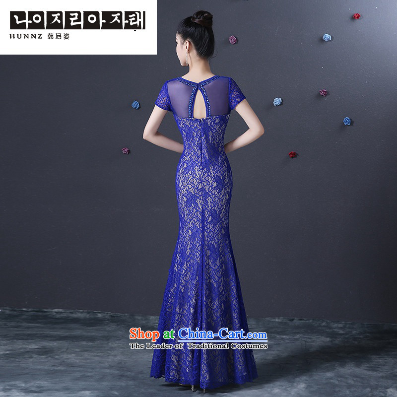 Name of the new 2015 hannizi spring and summer stylish blue crowsfoot long bride evening dresses bows bridesmaid service Service S, Korea, Blue Gigi Lai (hannizi) , , , shopping on the Internet