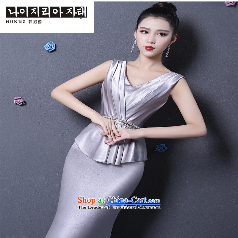 Name of the new 2015 Silver hannizi spring and summer stylish deep V long bride bows dress silver gray , services, Gigi Lai (hannizi won) , , , shopping on the Internet