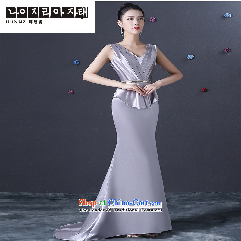 Name of the new 2015 Silver hannizi spring and summer stylish deep V long bride bows dress silver gray , services, Gigi Lai (hannizi won) , , , shopping on the Internet