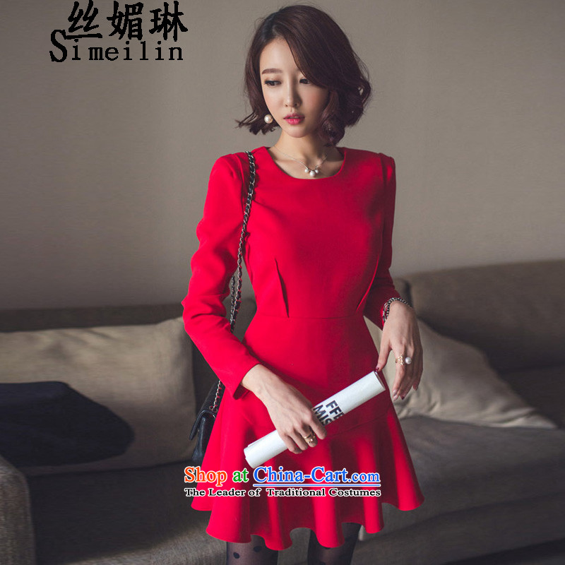 The population of New autumn 2015 Lin female festive temperament elegant dress forming the Sau San skirt crowsfoot dresses picture color?XL