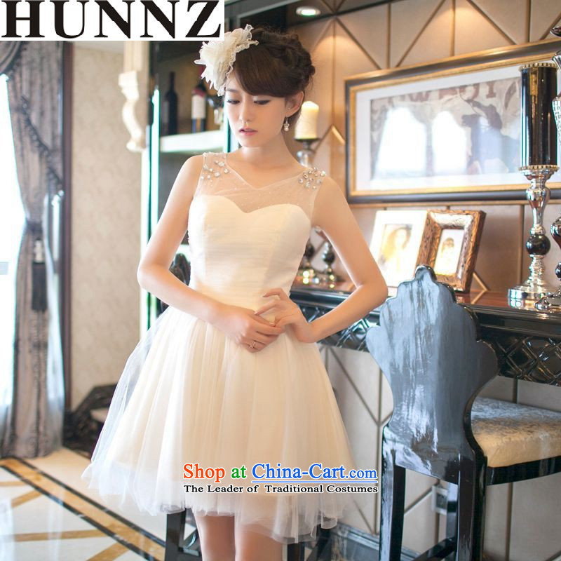      Korean fashion 2015 HUNNZ new spring and summer a bride dress toasting champagne shoulder field service uniforms bridesmaid banquet dress light champagne color XL,HUNNZ,,, shopping on the Internet