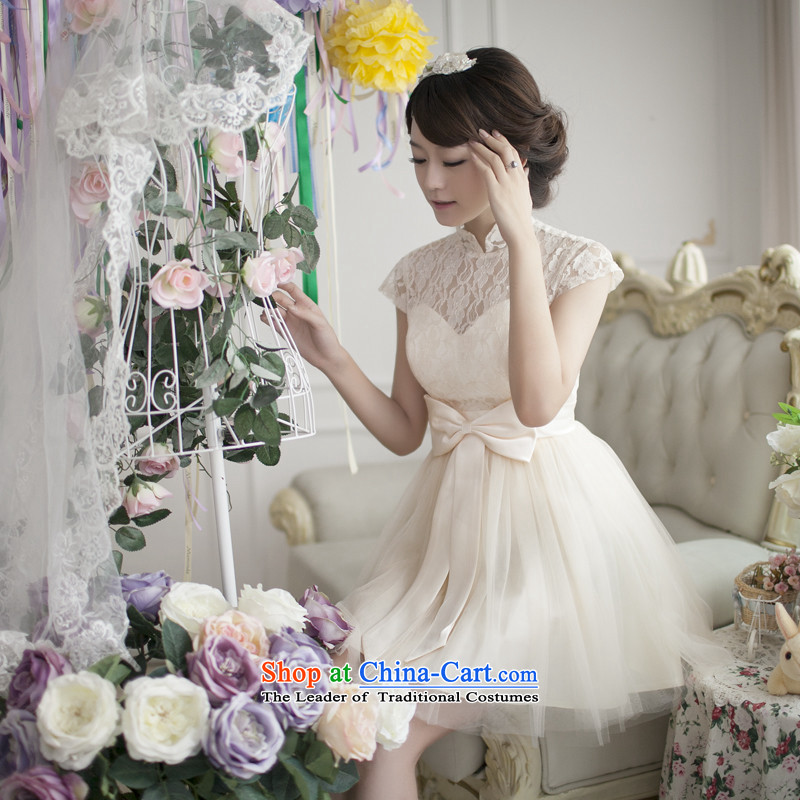 New stylish 2015 HUNNZ 2015 Korean dress package shoulder lace bridal dresses bows service light champagne color L,HUNNZ,,, shopping on the Internet