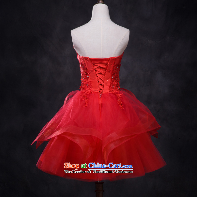 2015 new bows and short of chest services in summer and autumn bride wedding dress bridesmaid service banquet dinner dress on female drill billowy flounces bon bon skirt red L,oco,,, shopping on the Internet