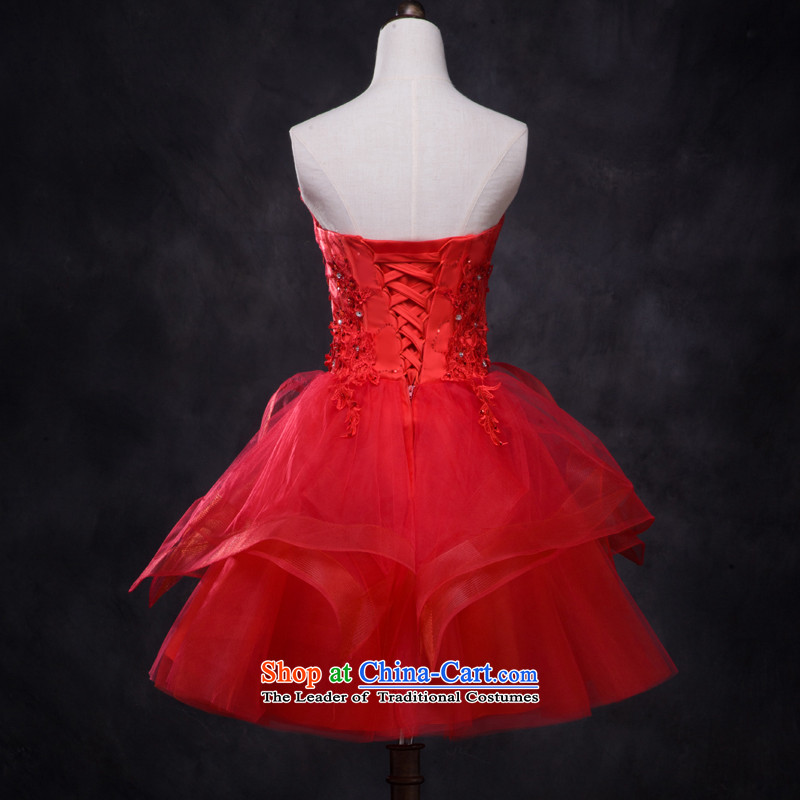 2015 new bows and short of chest services in summer and autumn bride wedding dress bridesmaid service banquet dinner dress on female drill billowy flounces bon bon skirt red L,oco,,, shopping on the Internet