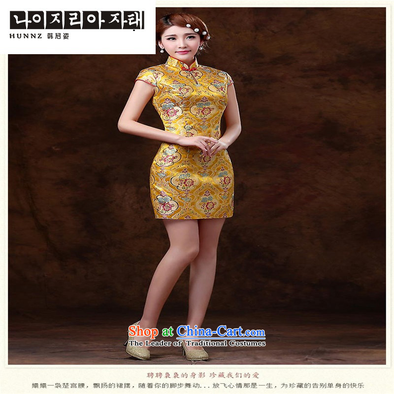 Name of new stylish 2015 hannizi spring and summer retro minimalist larger bride dresses Sau San bows services bridesmaid Yellow XL, Korea, Gigi Lai (hannizi) , , , shopping on the Internet