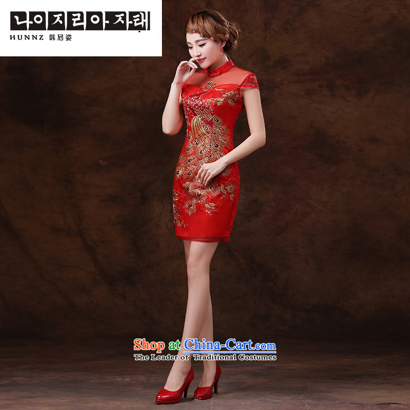 The name of the Korean-style 2015 hannizi new larger bride dress bows service     Graphics thin red dress of Korea, XL, hannizi) , , , shopping on the Internet