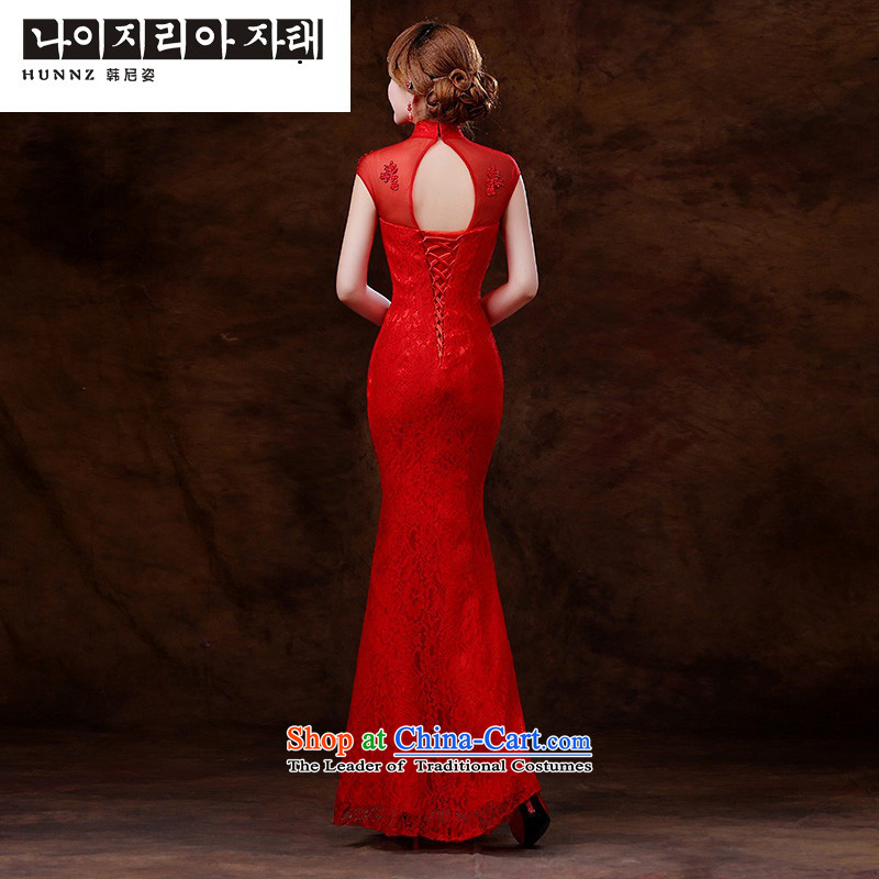Name of the bows services 2015 new hannizi Stylish spring and summer retro long banquet evening dresses bride dress of Korea Red, L, Gigi Lai (hannizi) , , , shopping on the Internet