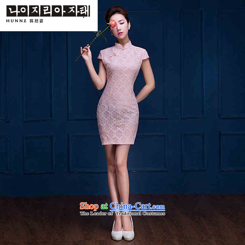 Name of the new trendy 2015 hannizi Korean style spring and summer bows service bridal dresses elegant banquet evening dresses and won Amaral XL, Pink (hannizi) , , , shopping on the Internet