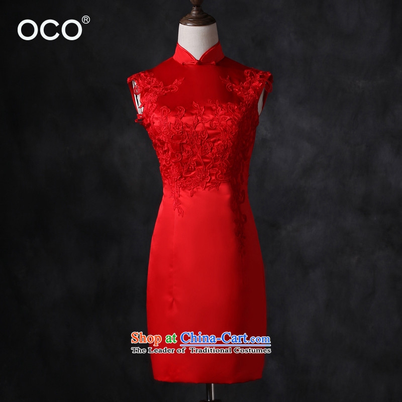 2015 new bride wedding dress Chinese bows service stylish red cheongsam dress summer evening dresses red?S