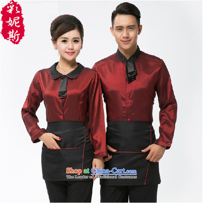 The Black Butterfly Hotel attendants workwear cafe cake shop with women and men Fall_Winter Collections long-sleeved T-shirt _black male + apron_ L