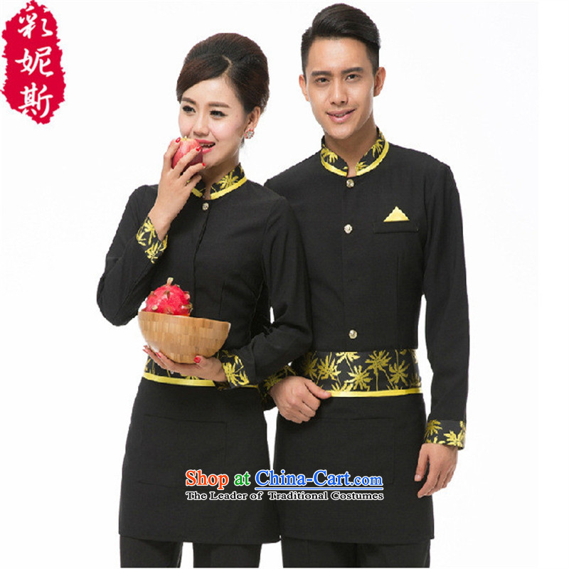 The Black Butterfly restaurant dining cafe restaurant restaurant service; women and men in fall and winter clothing long-sleeved red _male overalls T-shirt + apron_ XXL